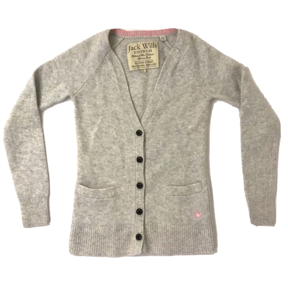 Jack Wills Grey 100% Merino Wool Cardigan - Size 0